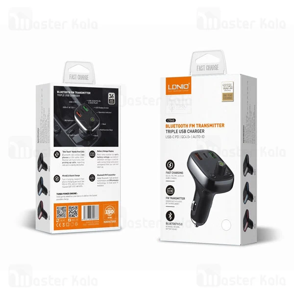 شارژر فندکی و پخش کننده بلوتوث الدینیو LDNIO C704Q Bluetooth Car Charger QC4 توان 36 وات همراه کابل