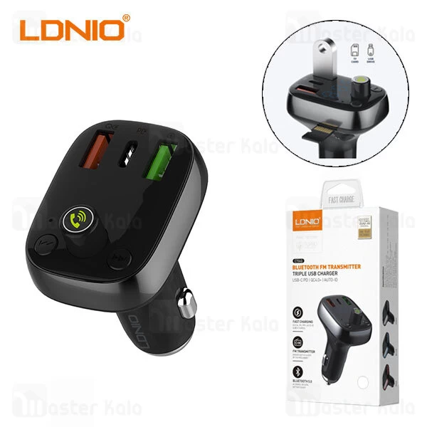 شارژر فندکی و پخش کننده بلوتوث الدینیو LDNIO C704Q Bluetooth Car Charger QC4 توان 36 وات همراه کابل