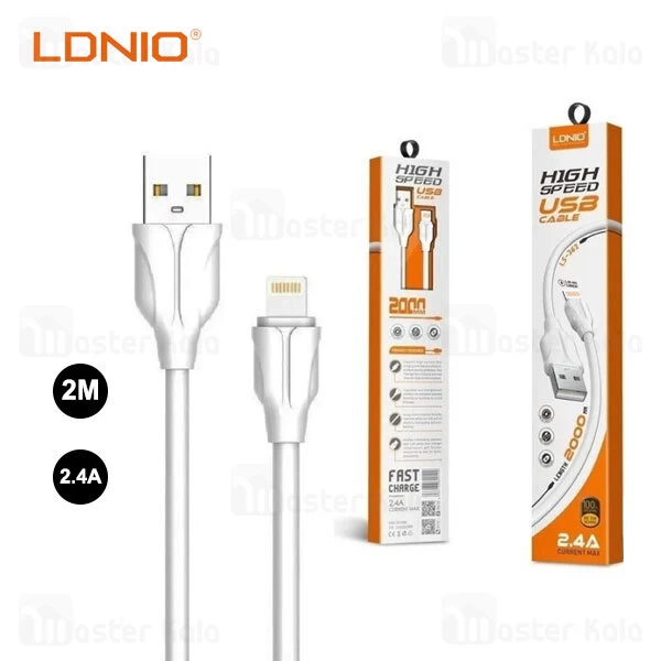 کابل لایتنینگ الدینیو LDNIO LS362 Lightning Fast Charging Data Cable طول 2 متر و 2.4 آمپر
