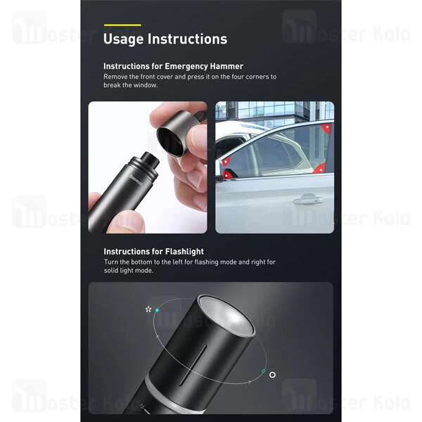 چکش اضطراری Baseus Savior Window Breaking Flashlight CRSFH-B01