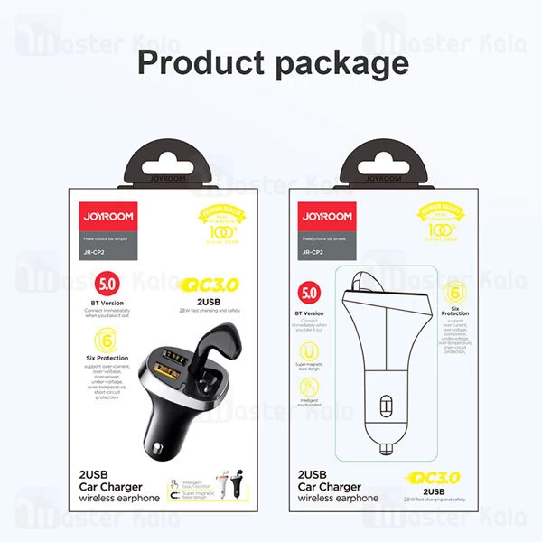 هندزفری بلوتوث و شارژر فندکی جویروم Joyroom Car Charger Wireless Earphone 2x USB JR-CP2 توان 28 وات