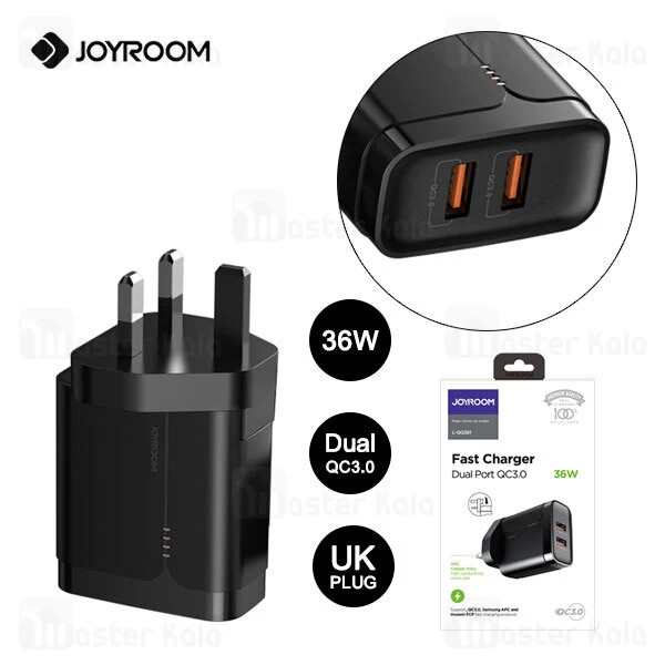 شارژر دیواری جویروم Joyroom L-QQ361 Dual Port Travel Charger 36W QC UK Plug توان 3 آمپر