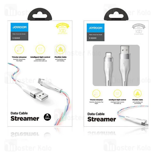 کابل لایتنینگ Joyroom Streamer Data Cable Lightning S-1224N3 طول 1.2 متر توان 2.4 آمپر LED دار