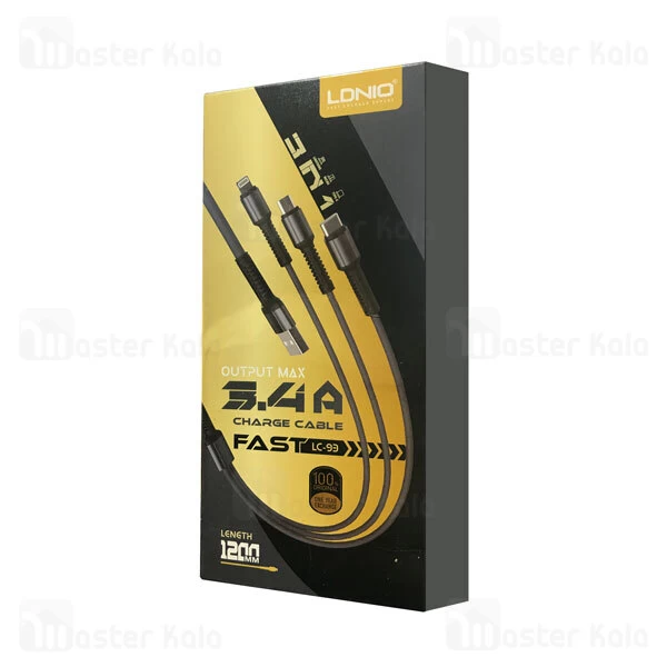 کابل شارژ سه سر الدینیو LDNIO LC-93 3 in 1 Charge Cable توان 3.5 آمپر