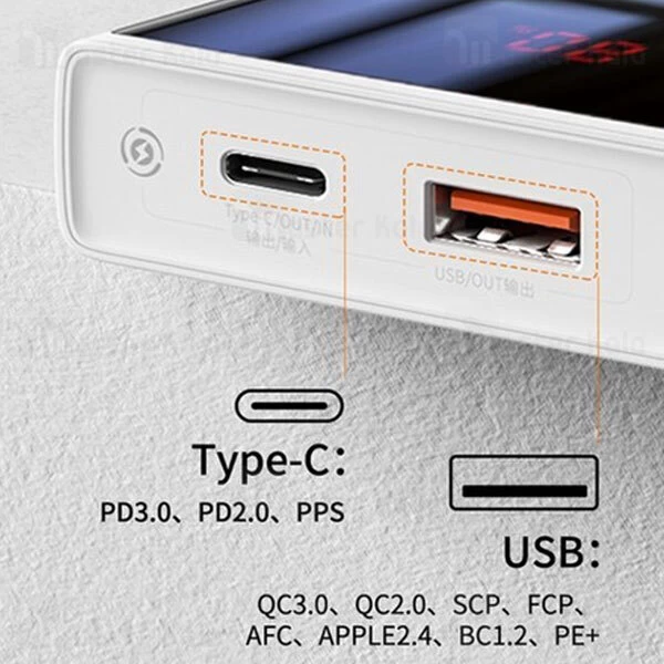 پاوربانک 20000 فست شارژ بیسوس Baseus PPMN-B01 Super Mini Digital Display Power Bank توان 22.5 وات