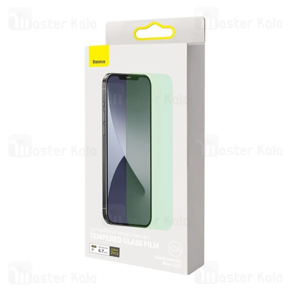 پک 2 تایی محافظ صفحه شیشه ای ضد اشعه بیسوس Baseus SGAPIPH67N-LP02 iPhone 12 Pro Max Green Glass