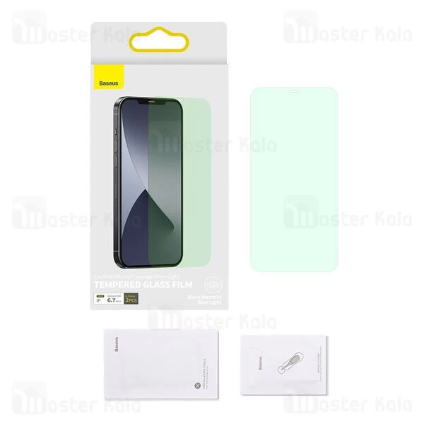 پک 2 تایی محافظ صفحه شیشه ای ضد اشعه بیسوس Baseus SGAPIPH67N-LP02 iPhone 12 Pro Max Green Glass