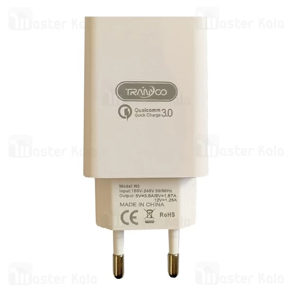 شارژر دیواری فست شارژ QC 3.0 ترانیو Tranyoo SE4 توان 3.6 آمپر با کابل همراه