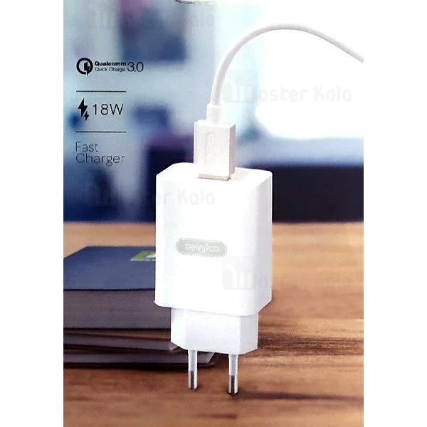 شارژر دیواری فست شارژ QC 3.0 ترانیو Tranyoo SE4 توان 3.6 آمپر با کابل همراه