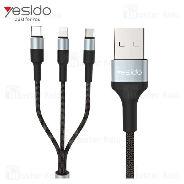 کابل شارژ سه سر یسیدو Yesido CA20 3 in 1 Cable با توان 3.4 آمپر
