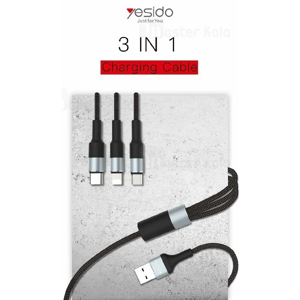 کابل شارژ سه سر یسیدو Yesido CA20 3 in 1 Cable با توان 3.4 آمپر
