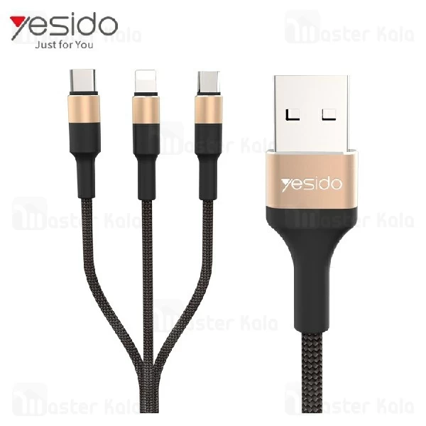 کابل شارژ سه سر یسیدو Yesido CA20 3 in 1 Cable با توان 3.4 آمپر