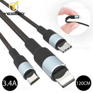 کابل شارژ سه سر یسیدو Yesido CA20 3 in 1 Cable با توان 3.4 آمپر
