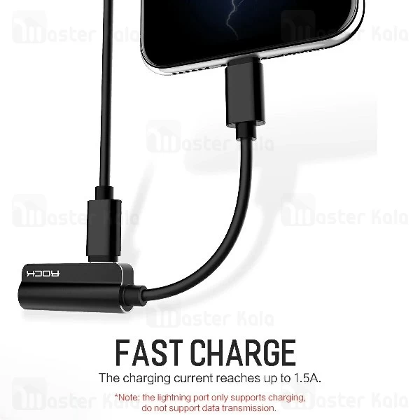 کابل تبدیل لایتنینگ اتصال همزمان هندزفری و شارژر ROCK RCB0588 2 in 1 Cable