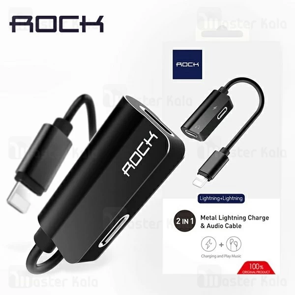 کابل تبدیل لایتنینگ اتصال همزمان هندزفری و شارژر ROCK RCB0588 2 in 1 Cable