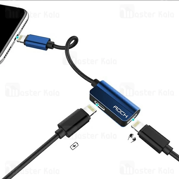کابل تبدیل لایتنینگ اتصال همزمان هندزفری و شارژر ROCK RCB0588 2 in 1 Cable