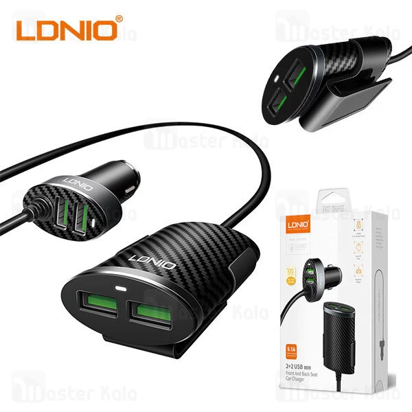 شارژر فندکی و هاب 4 پورت الدینیو LDNIO C502 مناسب اتومبیل با کابل شارژ