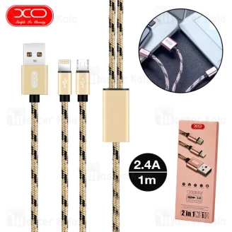 کابل دو سر ایکس او XO NB10 Braided 2 in 1 USB Cable طول 1 متر توان 2.4 آمپر