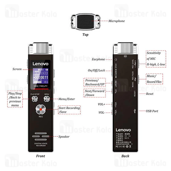ضبط صوت دیجیتال Lenovo B613 Digital Voice Recorder 8GB