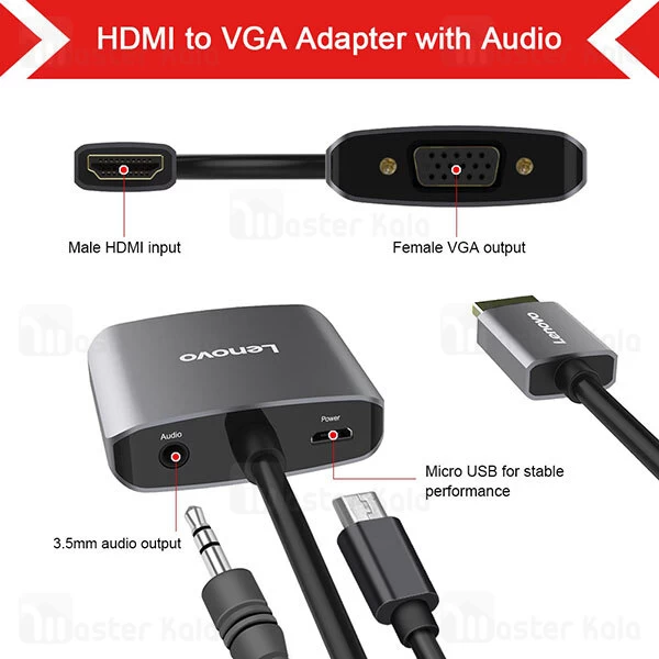 کابل تبدیل Lenovo H201 HDMI To VGA Converter With Audio