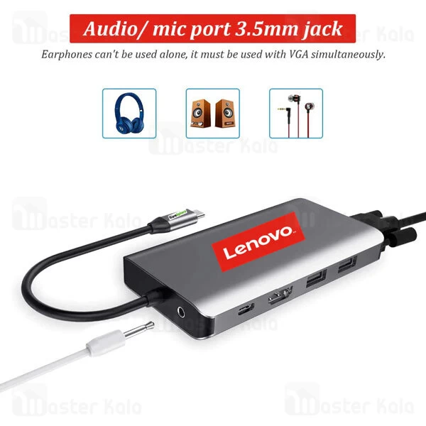 هاب و رم ریدر 11 پورت لنوو Lenovo LX0801 USB C Docking Station 