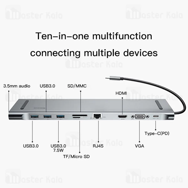 هاب و رم ریدر 10 پورت بیسوس Baseus Enjoyment 10 in 1 Multifunctional Docking Station Stand CATSX-F0G