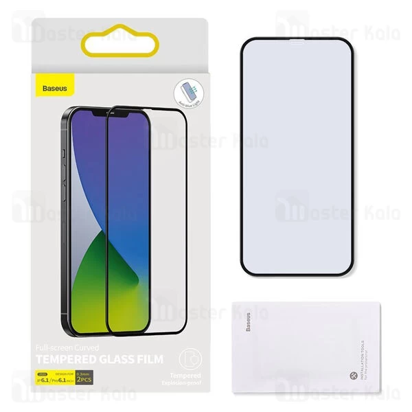 پک 2تایی محافظ صفحه شیشه ای تمام صفحه و ضد اشعه بیسوس Apple iPhone 12 / 12 Pro SGAPIPH61P-KB01