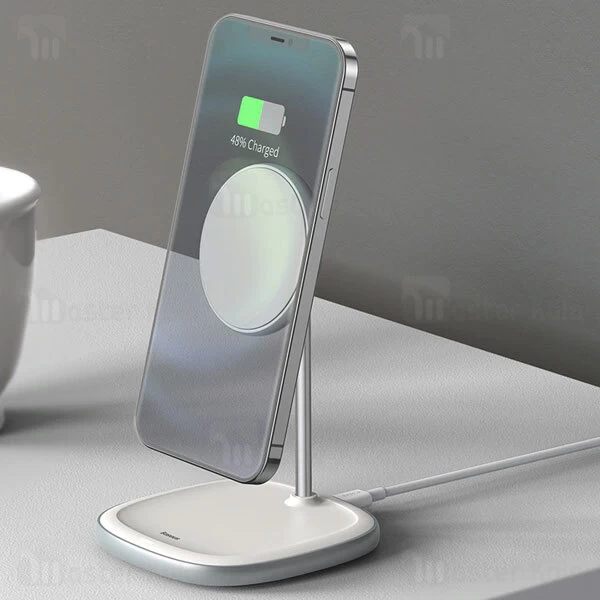 هولدر و شارژر وایرلس بیسوس Baseus Swan Magnetic Wireless Charger WXSW-01 فقط مناسب سری 12 اپل آیفون