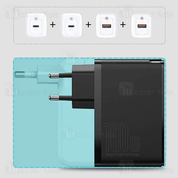 شارژر دیواری فست شارژ Baseus GaN2 Pro Quick Charger 2C+2U CCGAN2P-L01 QC4 PD توان 100 وات همراه کابل