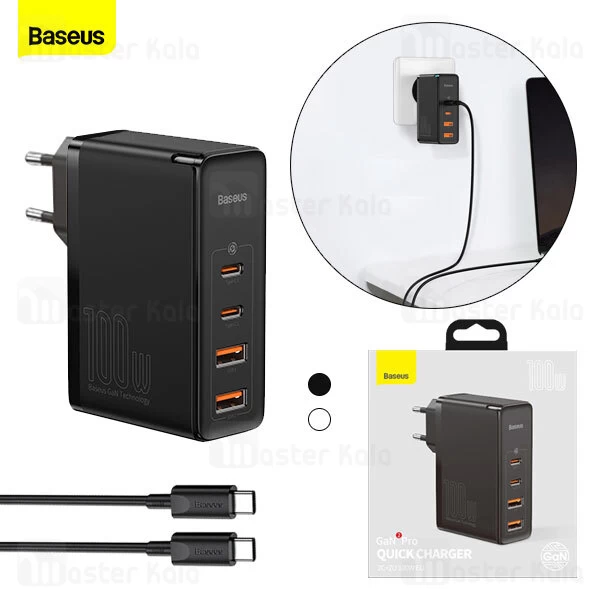 شارژر دیواری فست شارژ Baseus GaN2 Pro Quick Charger 2C+2U CCGAN2P-L01 QC4 PD توان 100 وات همراه کابل