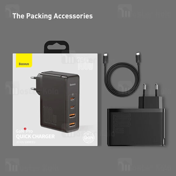 شارژر دیواری فست شارژ Baseus GaN2 Pro Quick Charger 2C+2U CCGAN2P-L01 QC4 PD توان 100 وات همراه کابل