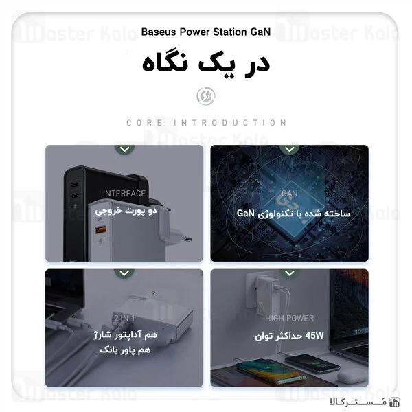 شارژر دیواری و پاوربانک Baseus Power Station GaN Quick Charge Power Bank and Charger PPNLD-C01 45W