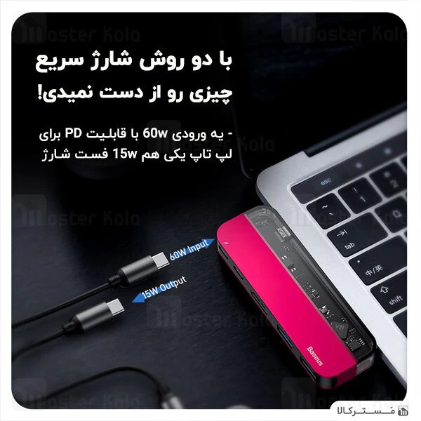 هاب شارژر و داک انتقال اطلاعات بیسوس Baseus Transparent Type-C Hub CAHUB-K0G