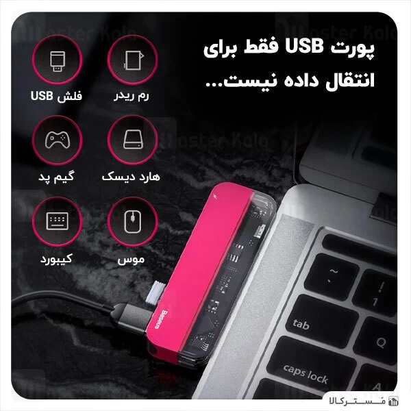 هاب شارژر و داک انتقال اطلاعات بیسوس Baseus Transparent Type-C Hub CAHUB-K0G