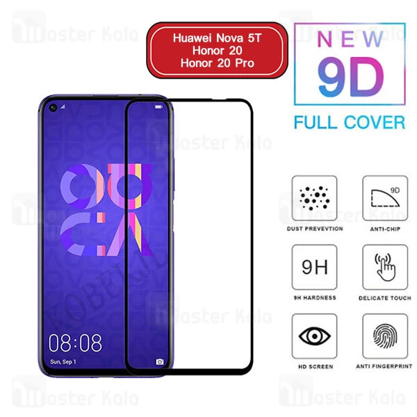 محافظ صفحه شیشه ای تمام صفحه تمام چسب Huawei Nova 5T / Honor 20 / Honor 20 Pro 9D Glass