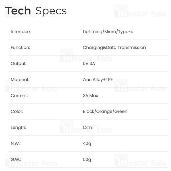 کابل سه سر Mcdodo CA-7250 3-in-1 Rectractable 3A 1.2m