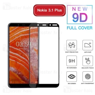 محافظ صفحه شیشه ای تمام صفحه تمام چسب نوکیا Nokia 3.1 Plus 9D Glass