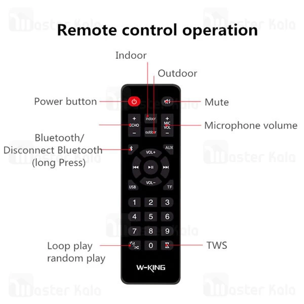 اسپیکر بلوتوث دبلیو کینگ W-King D8 Portable Bluetooth Speaker توان 50 وات فلش خور به همراه ریموت