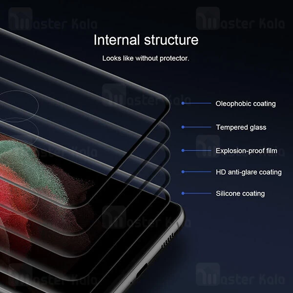 محافظ صفحه شیشه ای دورچسب تمام صفحه نیلکین سامسونگ Samsung Galaxy S21 Ultra 3D CP+ Max