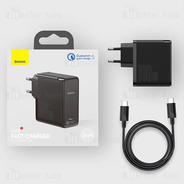 شارژر دیواری Baseus GaN2 Fast Charger 1C 100W Set CN With Mini White Type C to Type C 5A 1.5m Cable