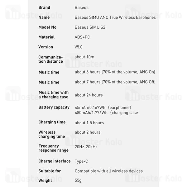هندزفری بلوتوث Baseus SIMU S2 ANC TWS Bluetooth Earphones NGS2-0G