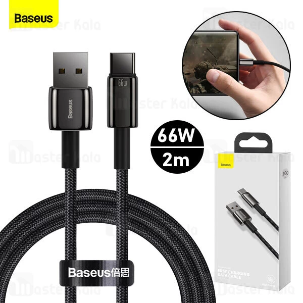 کابل تایپ سی Baseus Tungsten Gold Braided Fast Charging Data Cable Type C 66W CATWJ-C01