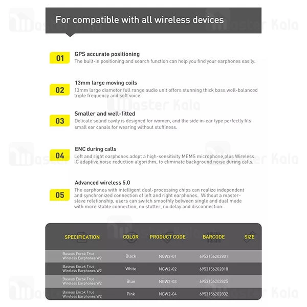 ﻿هندزفری بلوتوث Baseus W2 Encok Hi-Fi True Wireless AirNora Earphones NGW2-01