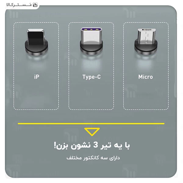کابل سه سر Baseus Zinc Magnetic MLC CA1T3-BG1 5A 1m 3 in 1 Cable