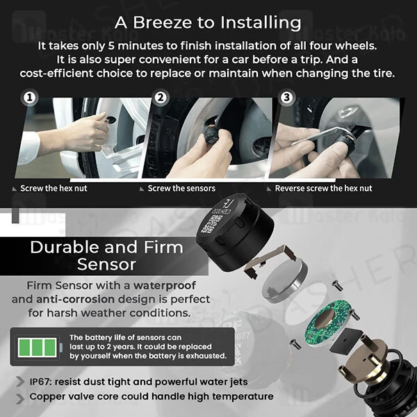 سنسور باد و دمای لاستیک شیائومی Xiaomi 70Mai Midrive T02 Tire Pressure Monitoring System Lite