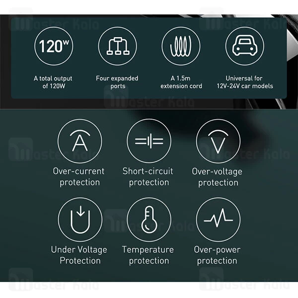 شارژر فندکی Baseus Share Together Car Charger Cigarette Lighter Expansion 120W CCBX-120C2 CCBT-A0G