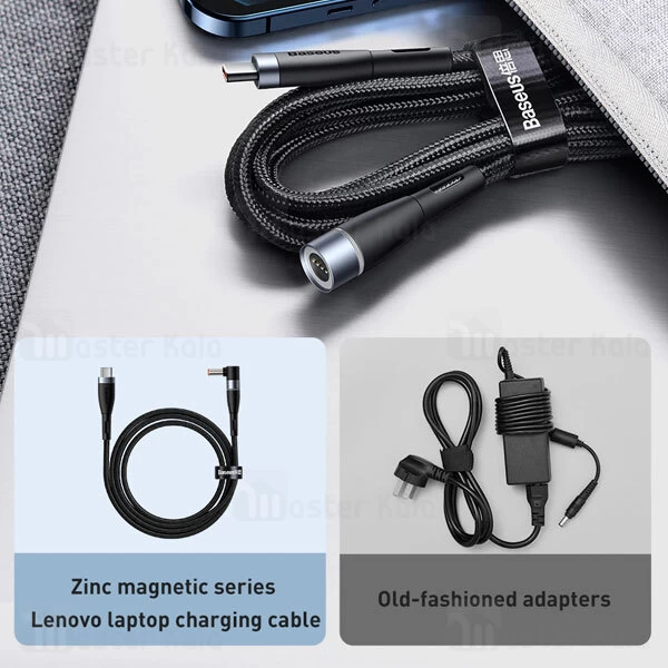 کابل شارژر مگنتی لپ تاپ لنوو بیسوس Baseus Zinc Lenovo Type C to DC CATXC-X01 طول 2 متر توان 100 وات