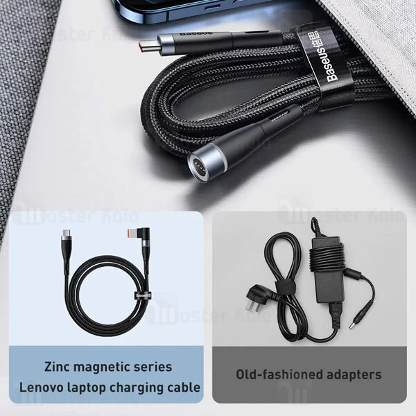 کابل شارژر مگنتی لپ تاپ لنوو بیسوس Baseus Zinc Lenovo Type C to DC CATXC-U01 طول 2 متر توان 100 وات