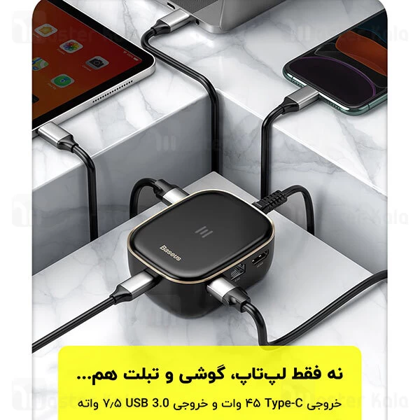 هاب چندکاره بیسوس Baseus Type C HUB Adapter AC Multifunctional CN CAHUB-AC01 توان 60 وات