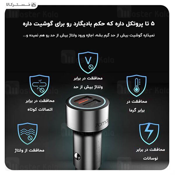 شارژر فندکی Xiaomi 70mai Midrive CC02 QC3.0 Dual USB Car Charger